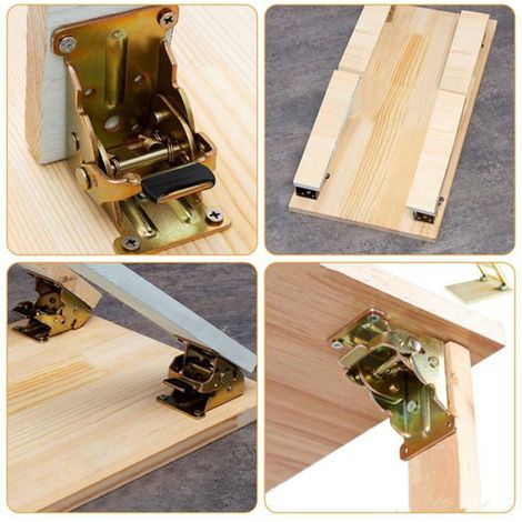 Charnière pliante autobloquante 90° -4, Pied table rabattable vis meuble accessoire connecteur - Métallique Aucuneary (1/5)