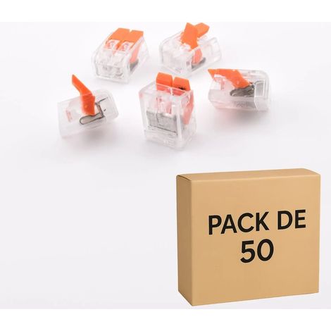 Pack de 50 connecteurs rapides à levier PCT-412 – 2 pôles – 32A – Boîtier transparent en polycarbonate – Pour câbles souples 0,5 à 2,5 mm² – Elenco (1/5)