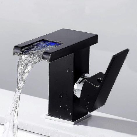 Robinet de salle de bain avec éclairage LED effet cascade, noir (1/5)