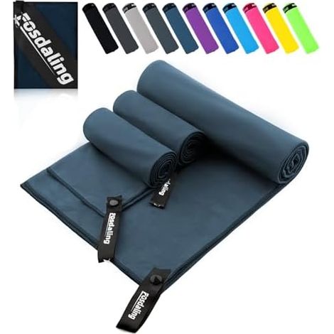 Lot 3 Serviettes Microfibre 200x100 + 2 Petites 80x40, Séchage Rapide, Sport Plage Fitness Voyage Bleu Foncé (1/5)