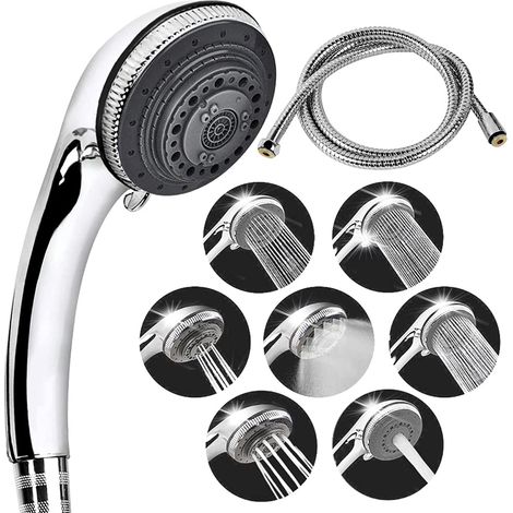 Applicable Pommeau douche et tuyau,7 modes universel réglable Pommeau de Douche avec Tuyau 150 cm,Avec économie d'eau haute pression pommeau de douche,Installation facile,hydrothérapie,SPA,salle de ba (1/5)