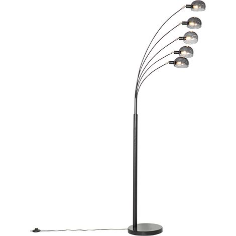 Design Stehlampe schwarz mit Rauchglas 5-flammig - Sixties Marmo