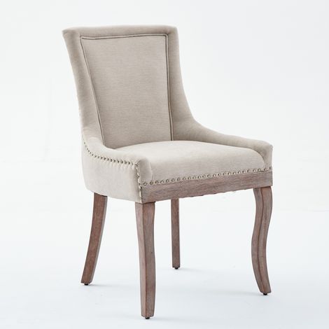 Sedia da Pranzo Side, Set di 2, con Gambe in Legno e Dettagli Bronzo, in Tessuto Spesso Beige, per Ristorante e cucina (1/5)
