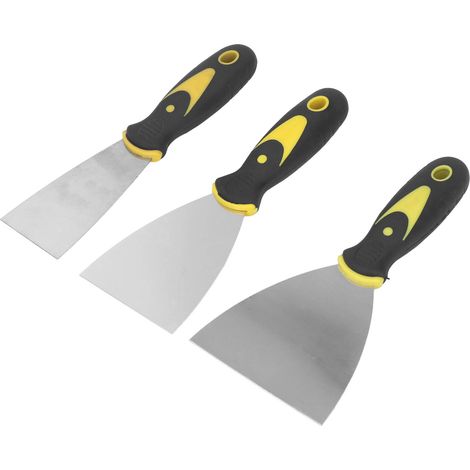 Lot de 3 couteaux à enduire en acier inoxydable et ABS, lisses et raclettes pour murs, plafonds et papier peint, 5/7,5/10 cm (1/5)