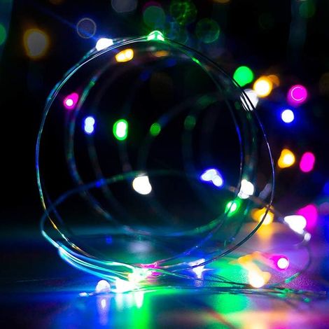 Guirlande Lumineuse LED - 5 m - 50 Ampoules - Fil Argent Étanche - Fonctionne sur Piles - Pour Décoration Intérieure et Extérieure - 1 Pièce (1/5)