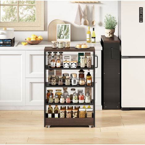Carrello cucina stretto con ruote e ripiani MDF OKMYHOME (1/4)