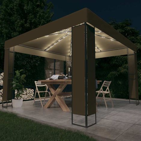Tonnelle avec double toit et lumières LED 3x3x2,7 m Taupe (1/5)