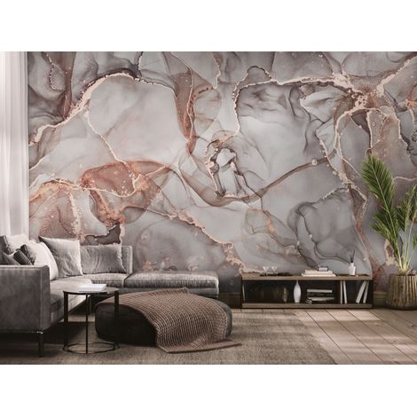 Papier peint Abstrait – marbre fumé aux reflets cuivrés - 150 x 250 cm (1/2)
