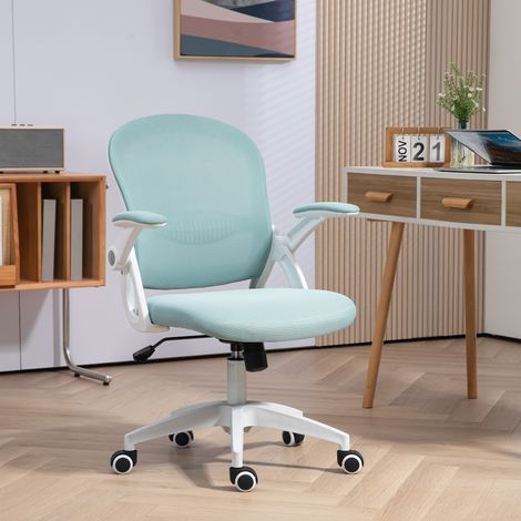 Sedia Ufficio con Funzione a Dondolo, Braccioli Regolabili, Altezza Regolabile, Sedia Scrivania con Schienale a Rete, Ruote e Seduta Imbottita, 65.5x61.5x88-97.5 cm, Azzurro (1/5)