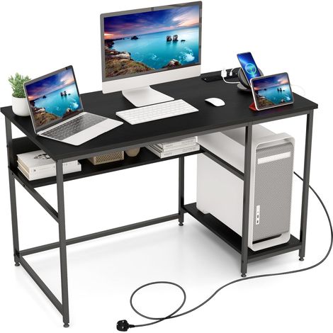Computer Desk with Power Outlet 120CM Computer Workstation with Storage Shelf & CPU Stand (1/5)