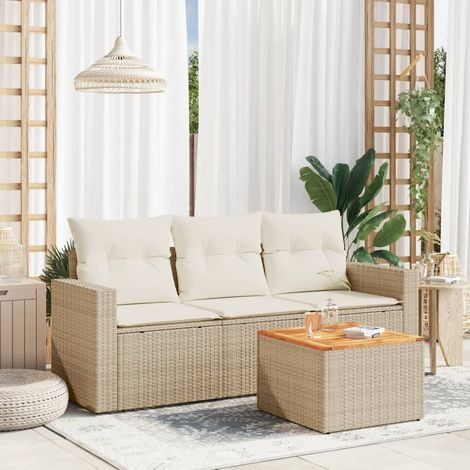 Set Divano da Giardino 4 pz con Cuscini Beige in Polyrattan vidaXL (1/3)