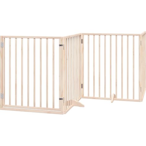 Barrière pour chiens avec porte 4 panneaux bois de peuplier CFW28371 (1/5)