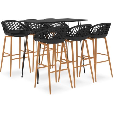 Ensemble Table + 6 Tabourets de bar  Table haute et bar Noir 14141