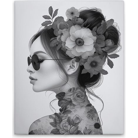Leinwandbild Flowergirl Grau M1-No.51800 - Kunstdruck auf Leinwand in Schwarz Grau - Wandbild 40 x 50 cm (1/5)