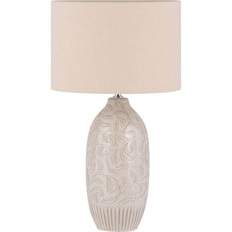 Lámpara de mesilla de noche cerámica beige 57 cm patrón de hoja pantalla de tambor tradicional Salza