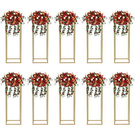 Gojoy – Lot de 10 supports de fleurs en métal doré 80 cm – Colonne géométrique pour décoration de mariage et événements – Charge 10 kg par support (1/5)