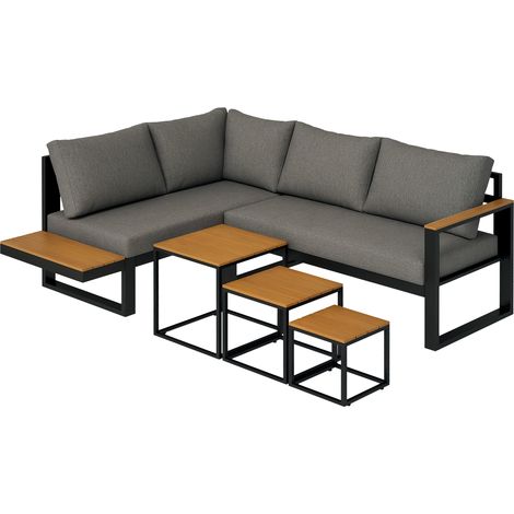 Set Salotto Giardino 5 Pezzi – Tavolo + Sedie + Cuscini – 148x61x71,5 cm – Grigio e Naturale