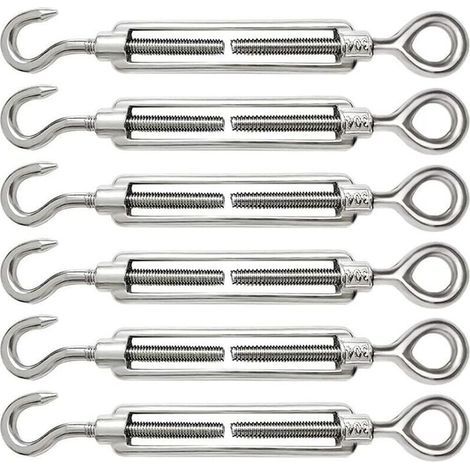 6 Pièces Tendeur Cable M6 Tendeur Cable Inox 304 Réglable Crochet de Ridoir et Oeil pour Tendeur de Fil Cable Acier Corde Crochet Tendeur Accessoires (1/4)