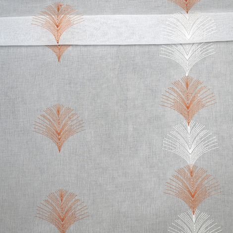 Tissu voilage brodé motif feuilles à bas plombé Brique 300 cm (1/2)