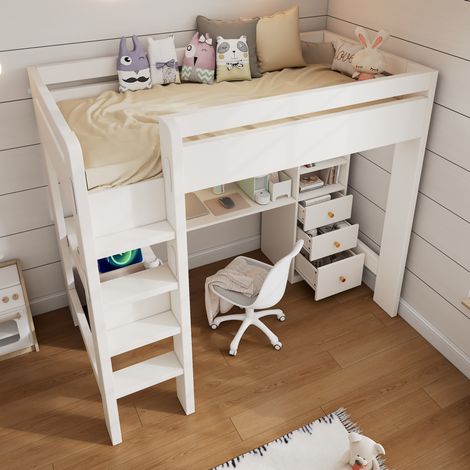 Hochbett 90x200 cm Mit Integriertem Schreibtisch Und Stauraum (1/5)