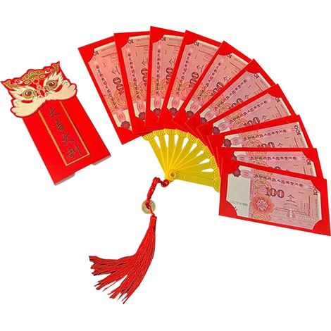 Éventail repliable à 10 emplacements pour pochettes rouges, style éventail, enveloppe rouge cadeau argent porte-bonheur, Nouvel An chinois et soirée fête du Printemps (1/3)
