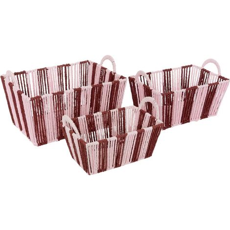 Lot de 3 Paniers Tressés "Chéri" 37cm Rouge Grenat