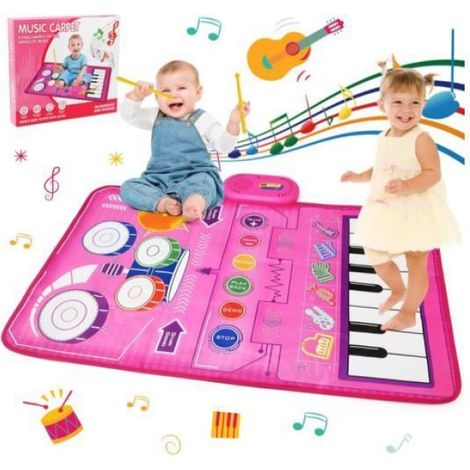 Tapis Piano Et Tapis Batterie 2 En 1 - 13 Touches Piano - 6 Sons D'Instruments - Pour Enfants 3 À 6 Ans - 1 Pièce (1/4)