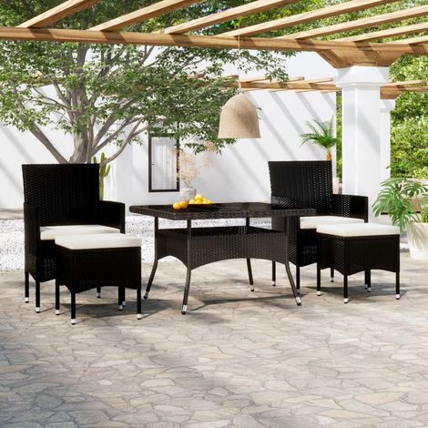 vidaXL Set Pranzo da Giardino 5 pz  Polyrattan e Vetro Temperato Nero (1/5)