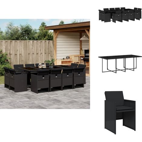 13-tlg. Garten-Essgruppe mit Kissen Schwarz Poly Rattan - Gartensessel - Gartenmöbel Set - Outdoor Möbel - Terrassenmöbel - Esstisch (1/5)