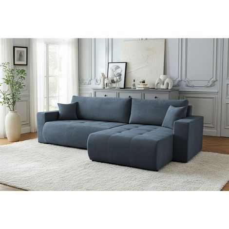 Ecksofa Schlafsofa Sofa ARMARI in Stoff Wind Dunkelblau Ottomane Links
