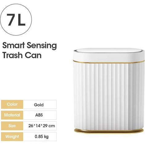 Poubelle intelligente (7 L, dorée, à piles), capteur électronique automatique, idéale pour la maison, la cuisine et la salle de bain.