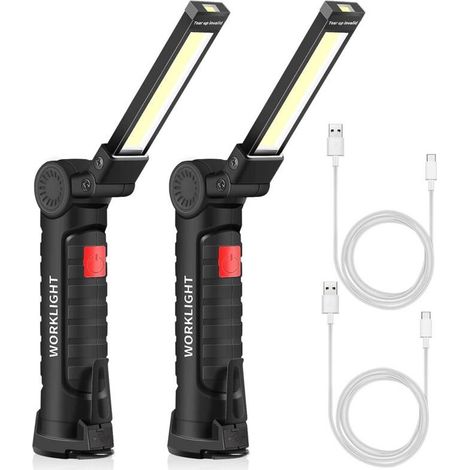 Lampe torche rechargeable USB torche LED travail lumière Portable magnétique crochet suspendu pour lampe de réparation de camping en plein air (2PCS petit) (1/5)