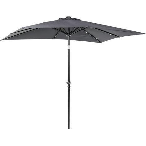Parasol de jardin droit 3 x 2 m, rectangulaire, lumineux, inclinable grâce à sa LED solaire, en acier et polyester haute densité, gris.