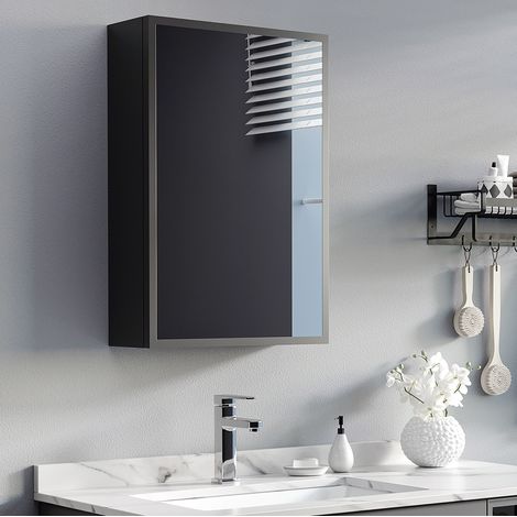 CHICFURN Armadietto da bagno a parete con specchio 40x15x60 cm nero, 3 ripiani (1/5)