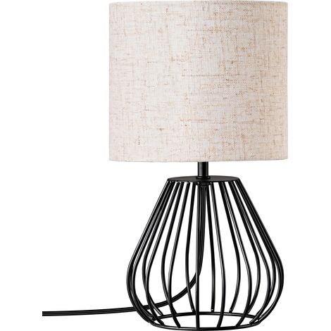 EDISHINE - Lampe à poser - E14 ampoule LED incluse - abat-jour en lin beige - base noir métallique en forme de goutte