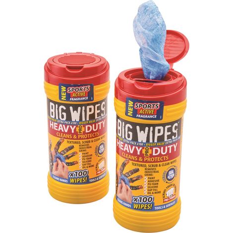 Big Wipes x100 Pro+ Heavy Duty Trade Wipes X2 Tubs Removes Oil, Paint, Silicones (1/3)