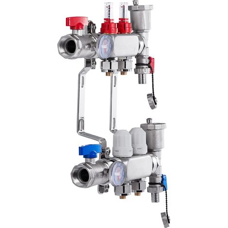 Collecteur Radiant 2 Voies, 1/2" PEX, Inox, Kit Chauffage Solaire Hydronique, Adaptateurs Inclus (1/5)