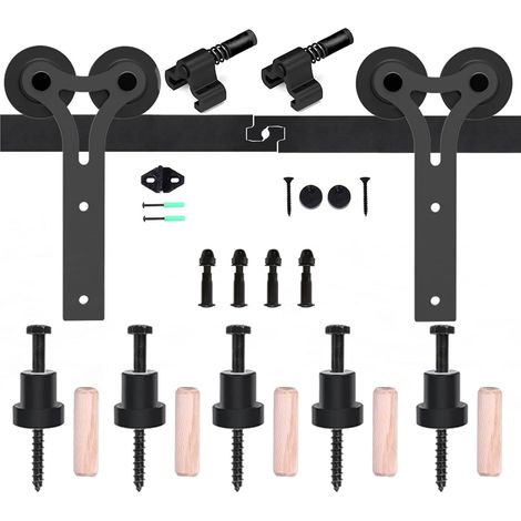 Kit de Rails for Porte de Grange coulissante, Rails à roulettes en Forme de Y, avec roulements en Nylon améliorés, Stables et Robustes(6.6FT-201cm) (1/5)