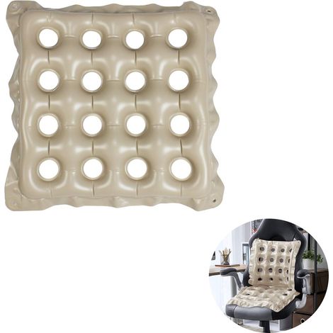 Coussin de siège gonflable (gris) - Coussin de siège gonflable - Coussin de chaise gonflable carré en PVC 48 x 48 cm - Respirant et confortable - Pour chaise de bureau, voiture, fauteuil roulant et ma (1/5)