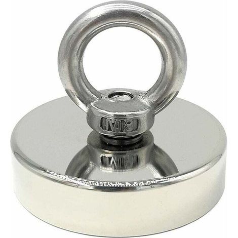 Aimant en néodyme super puissant 120 kg - Aimants puissants - Idéal pour la pêche magnétique - Ø 60 mm avec œillet en néodyme (1/4)
