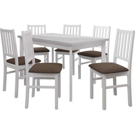 Conjunto de mesas y sillas para comedor Victorville 320, Blanco, 78x80x140cm, Diámetro: 0, Número de asientos: 6, Estilo: Contemporary