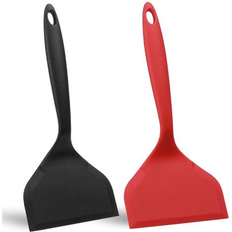 Spatule/retourneuse en silicone Jhubersproducts, résistante à la chaleur, rouge, antiadhésive, pour la cuisson et le service, lot de 2 (1/5)