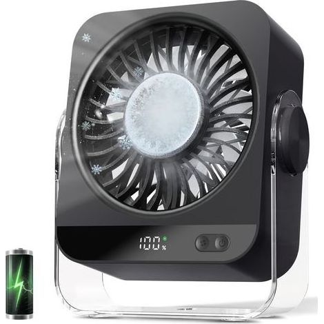 Leiser Eisventilator, tragbarer 4000-mAh-Ventilator, kleiner Tischventilator, USB-C-Akku-Ventilator, Mini-Ventilator für Schlafzimmer, Büro, Wohnzimmer, Innen- und Außenbereich – Schwarz (1/5)