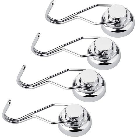 Crochet Magnetique - Aimant Néodyme 13,6 kg - Tête Pivotante 360°/180° - Acier Inoxydable - Pour Réfrigérateur Bureau Garage Extérieur - Lot de 4 (1/5)