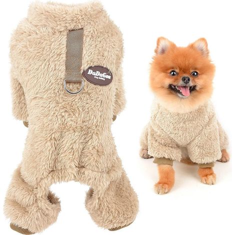 Pyjama pour animaux de compagnie en polaire sherpa avec anneau en D pour petits chiens et chats, pyjama-pull pour chiot, combinaison douce, vêtements d'hiver chauds pour Yorkshire et Chihuahua. (1/5)