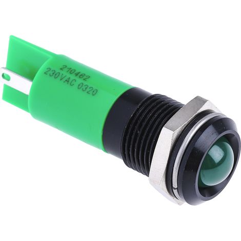 Voyant LED lumineux Vert RS PRO, dia. 14mm, 230V c.a., IP67 ( Prix pour 1 )