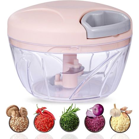 Tritatutto manuale per cipolle da 500 ml, design con cordino manuale, trasparente, per tritare cipolle, aglio, frutta e verdura