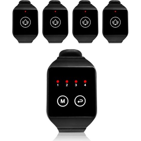 1 à 4 Récepteurs de Montre Sans pour Serveur, Appel de Restaurant, Téléavertisseur pour, le Dentiste, la, le Bureau, la Conférence Téléphonique (1/5)