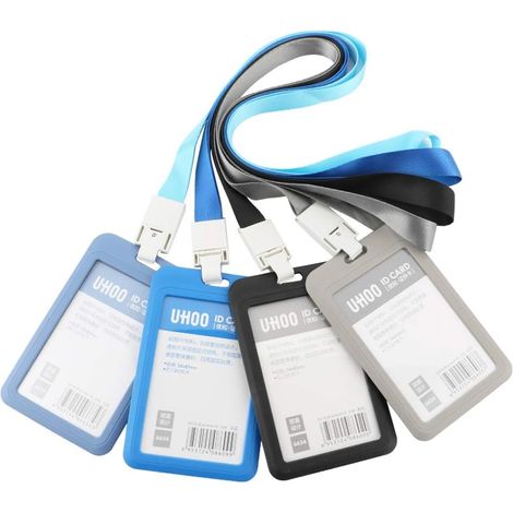 Lot de 4 Porte-Badges, Porte-Carte d’identité Badge Nominatif, Portes-Clés d’identité Badge pour l'entreprise, Travail, Expositions, Conférences, Bureau, Style Verticale