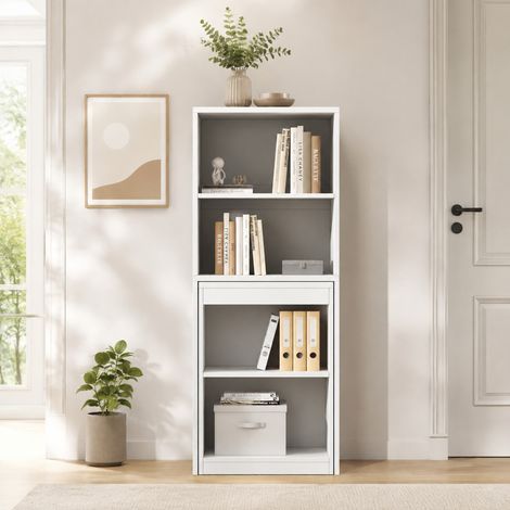 2-in-1 Klappschreibtisch mit Regal, 4 Fächer, 130 x 51 x 137 cm, Weiß, OKWISH (1/5)